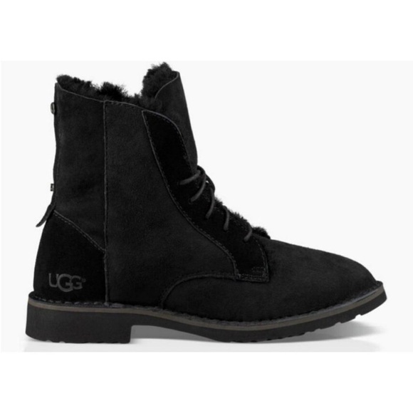 UGG Quincy Lace Up Shearling Boot Black Women's 8 - Picture 3 of 14